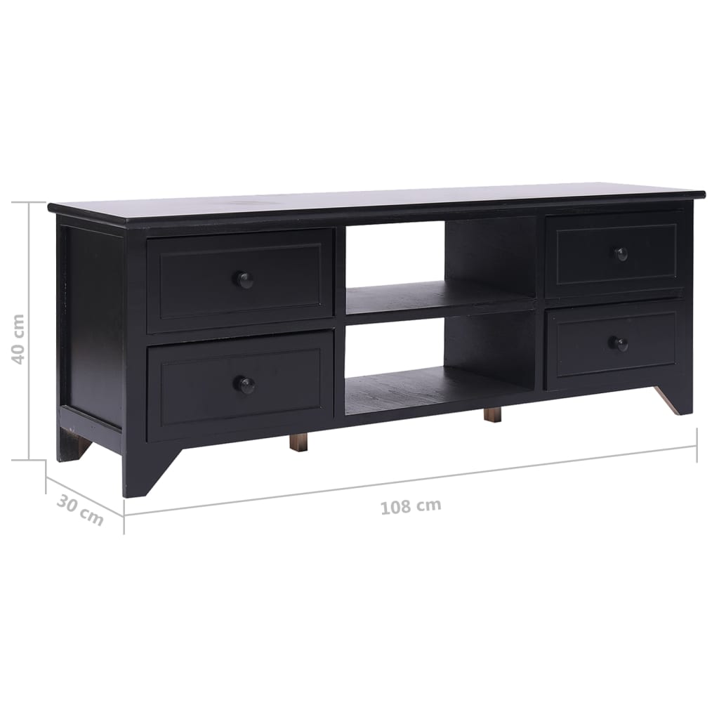 vidaXL Szafka pod TV, czarna,108x30x40 cm, drewno paulownia