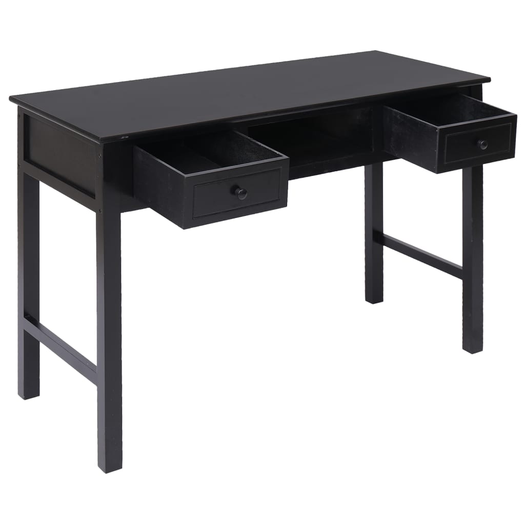 vidaXL Biurko, czarne, 108x45x76 cm, lite drewno paulowni