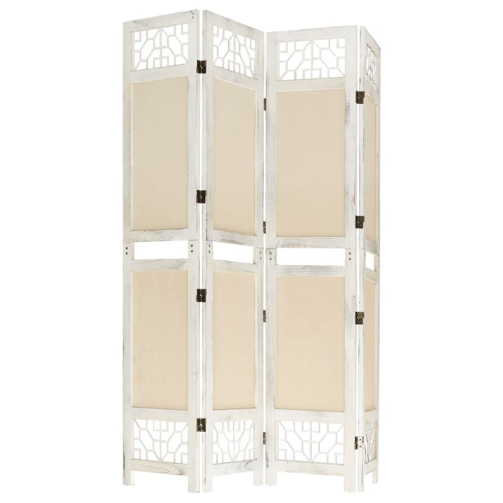 vidaXL Parawan 4-panelowy, kremowy, 140 x 165 cm, tkanina