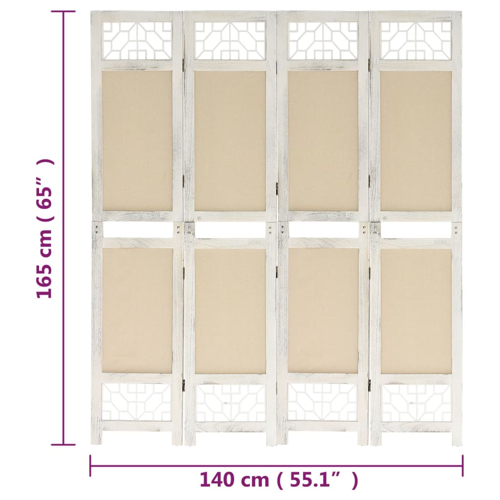 vidaXL Parawan 4-panelowy, kremowy, 140 x 165 cm, tkanina