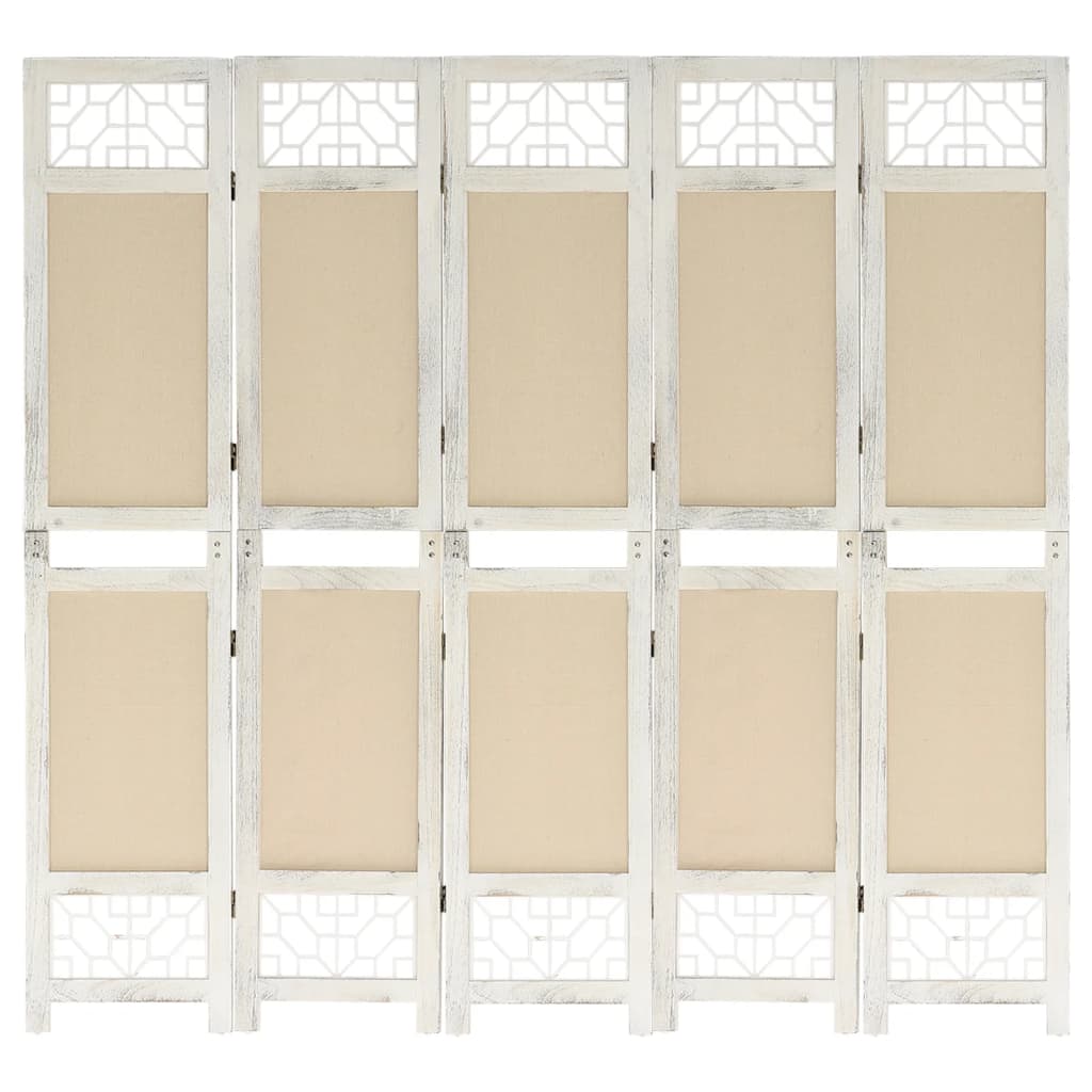 vidaXL Parawan 5-panelowy, kremowy, 175 x 165 cm, tkanina