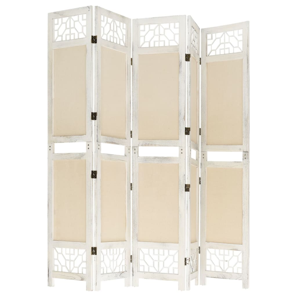 vidaXL Parawan 5-panelowy, kremowy, 175 x 165 cm, tkanina