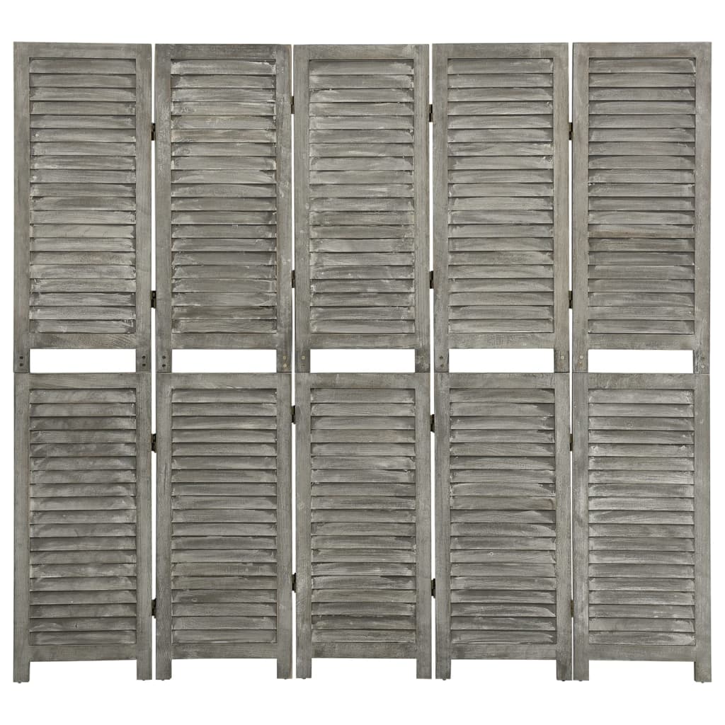 vidaXL Parawan 5-panelowy, szary, 179 x 166 cm, lite drewno