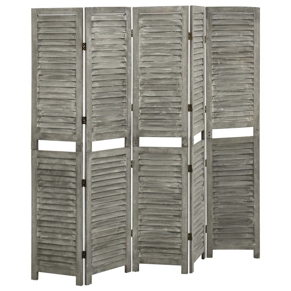 vidaXL Parawan 5-panelowy, szary, 179 x 166 cm, lite drewno