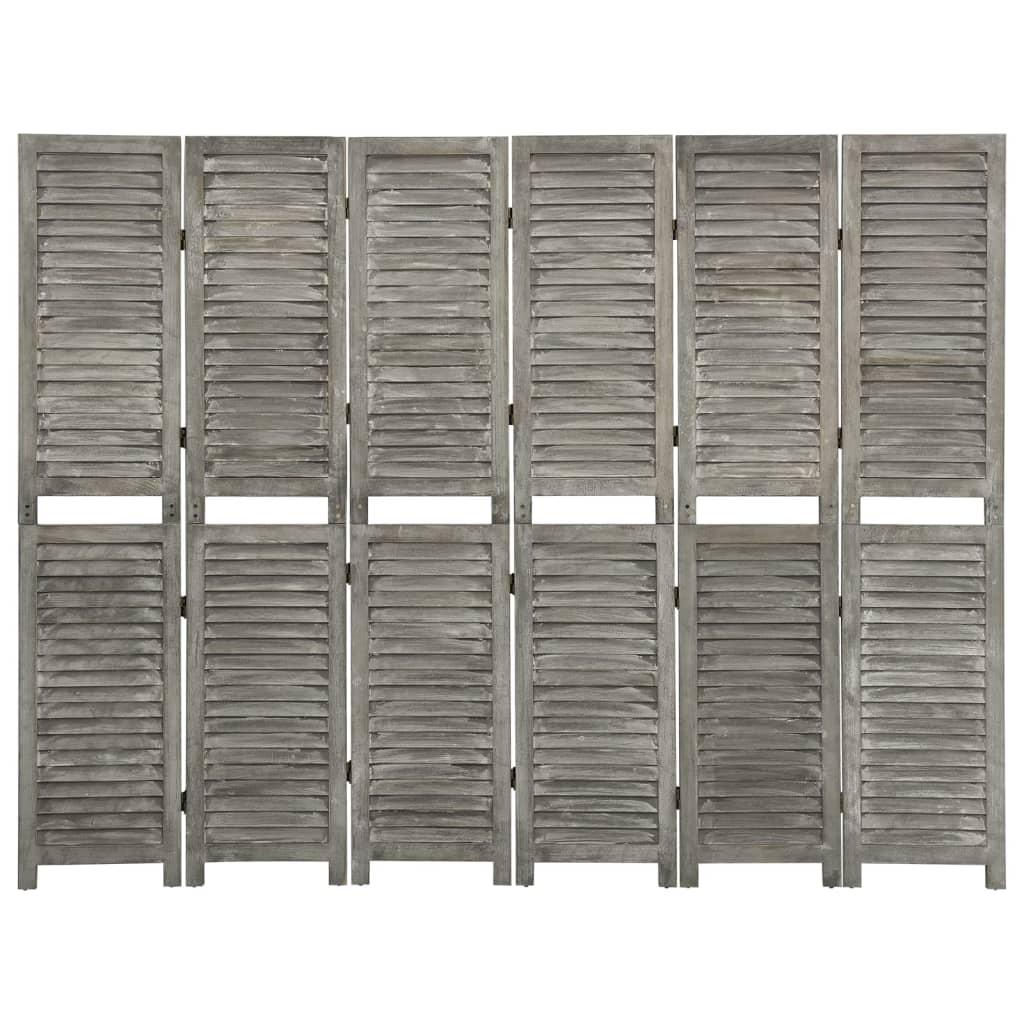 vidaXL Parawan 6-panelowy, szary, 214x166 cm, lite drewno