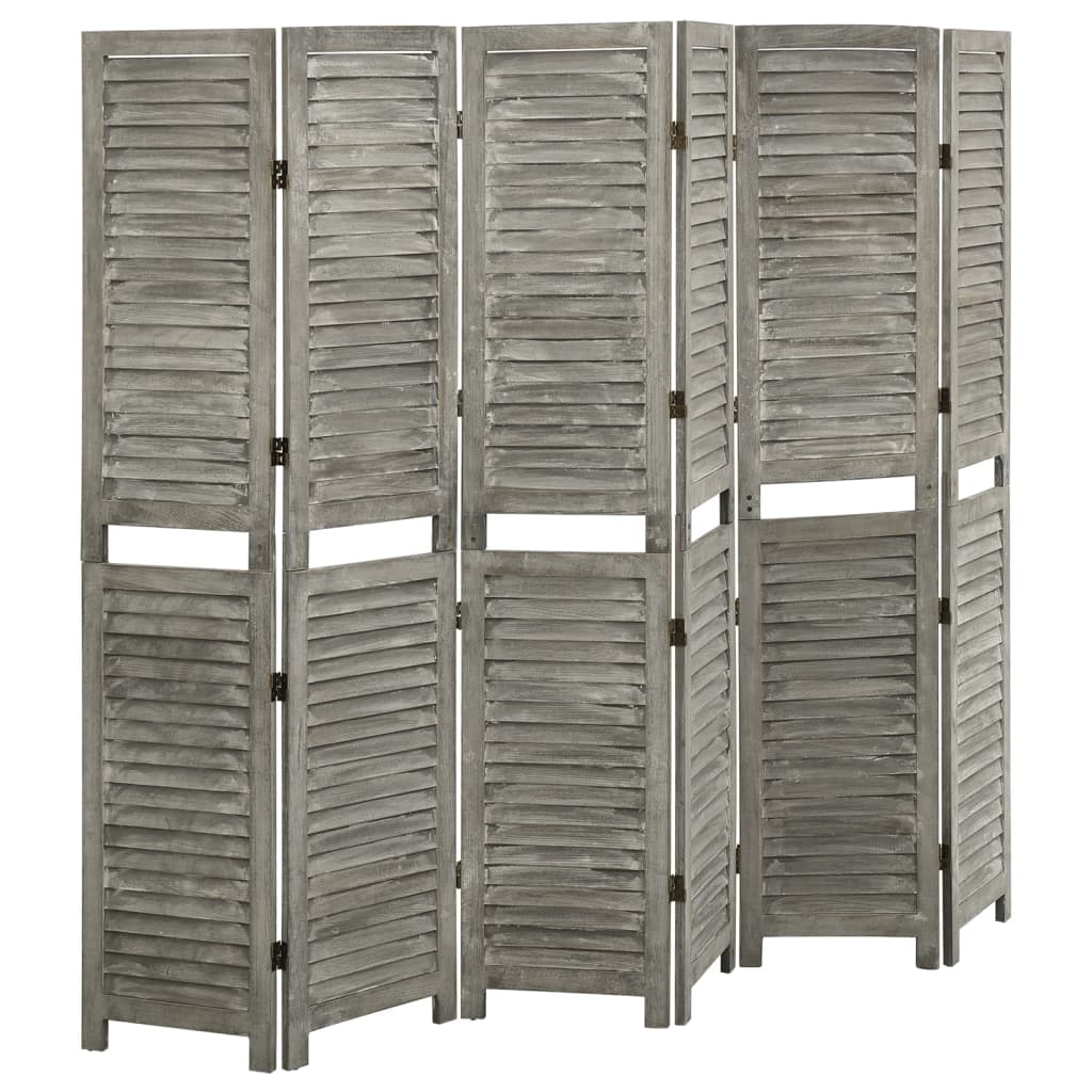 vidaXL Parawan 6-panelowy, szary, 214x166 cm, lite drewno