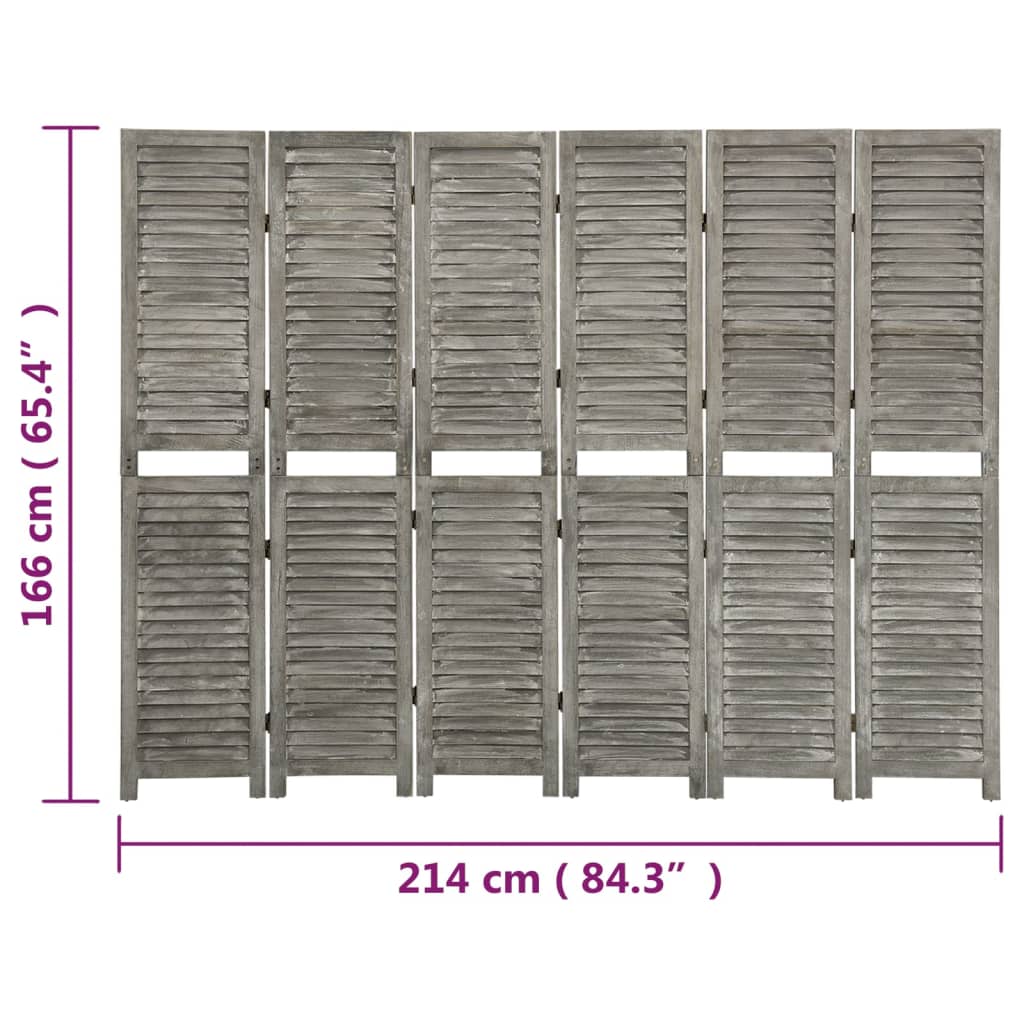 vidaXL Parawan 6-panelowy, szary, 214x166 cm, lite drewno
