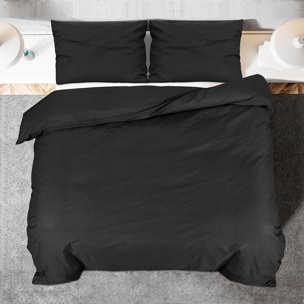 vidaXL Zestaw pościeli, czarny, 200x200 cm, lekka mikrofibra