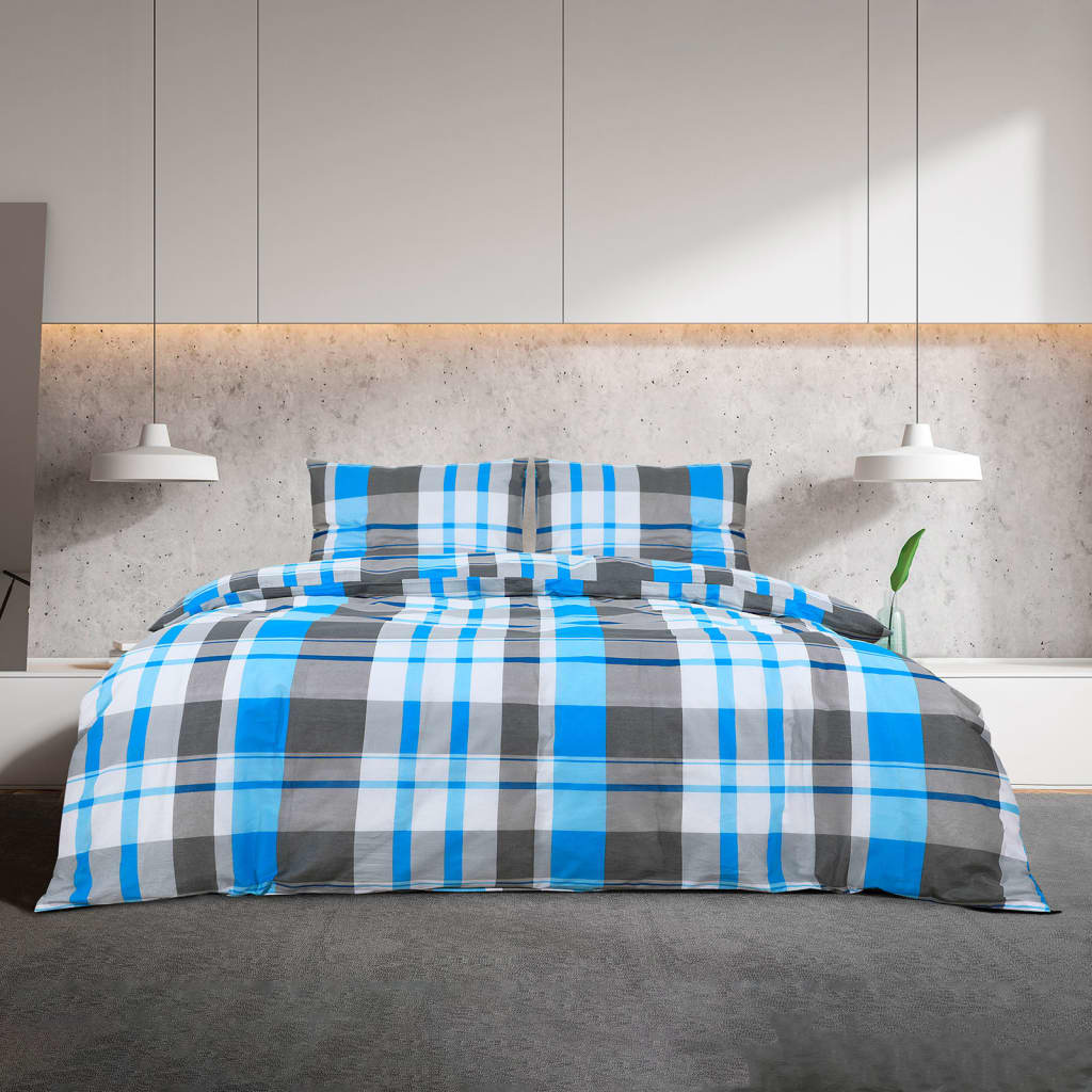 vidaXL Zestaw pościeli, niebiesko-szary, 135x200 cm, bawełna