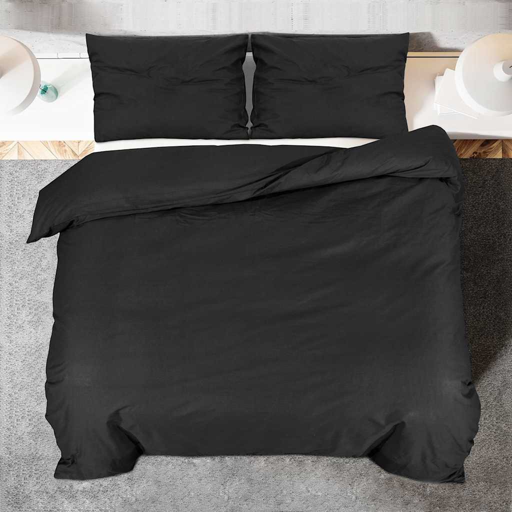 vidaXL Zestaw pościeli, czarny, 260x240 cm, bawełna