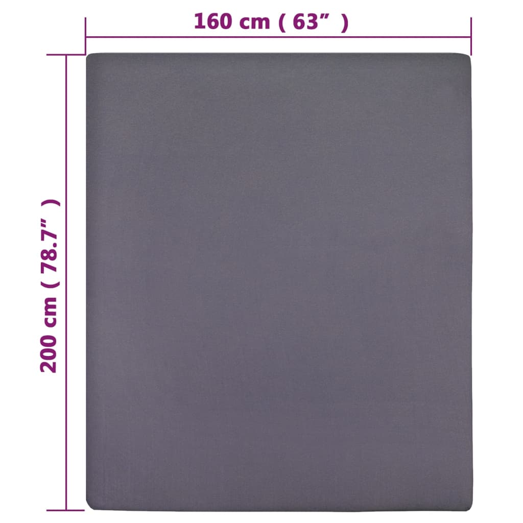 vidaXL Prześcieradła, 2 szt., antracyt, 160x200 cm, dżersej bawełniany