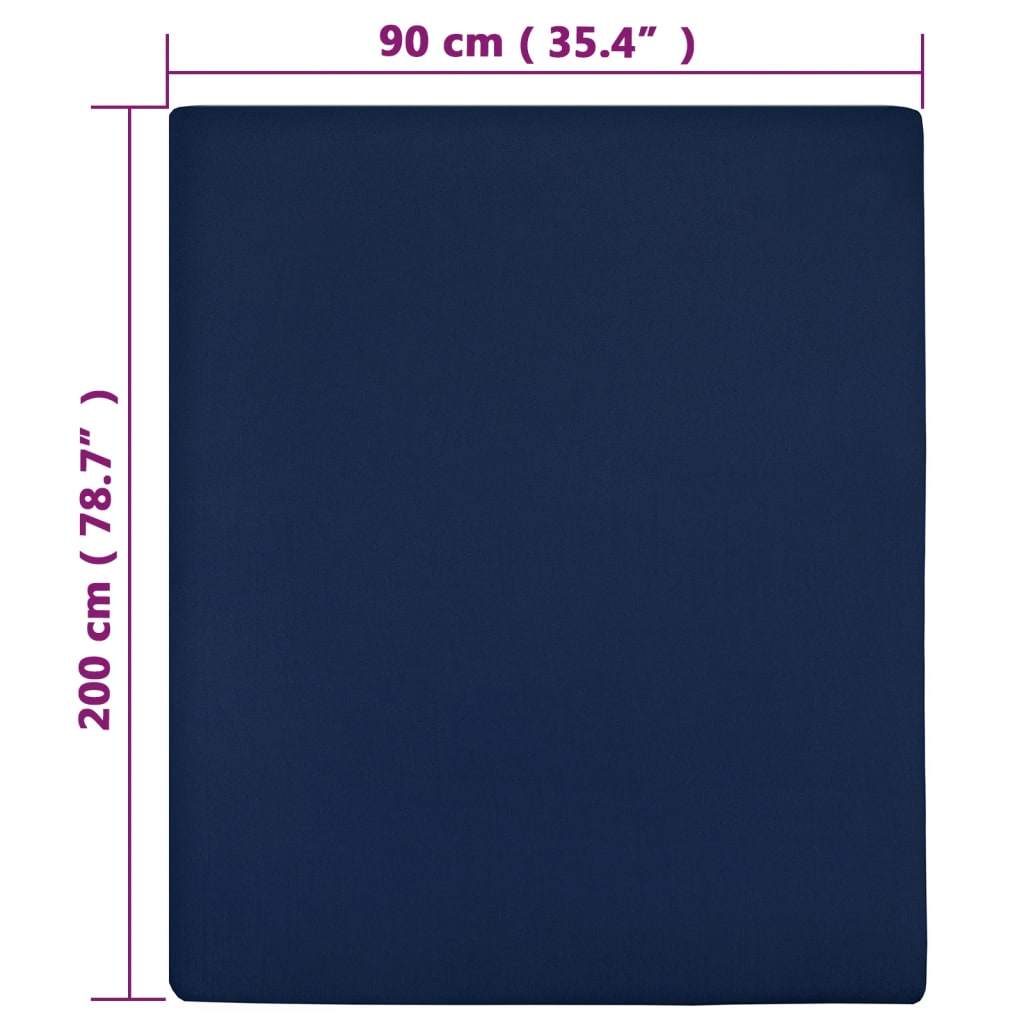 vidaXL Prześcieradła, 2 szt., granatowe, 90x200 cm, dżersej bawełniany