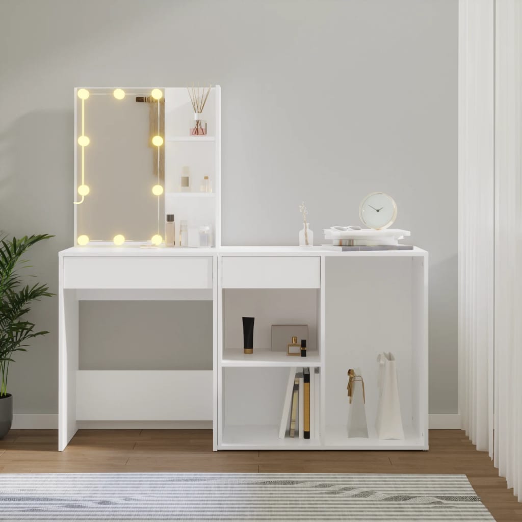 vidaXL Toaletka z oświetleniem LED i szafką, biała