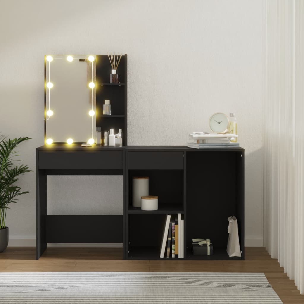 vidaXL Toaletka z oświetleniem LED i szafką, czarna