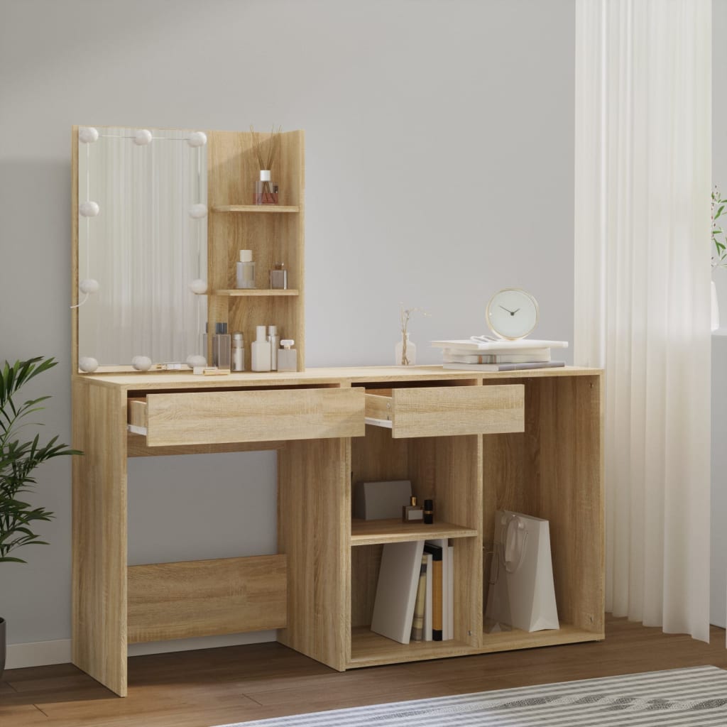 vidaXL Toaletka z oświetleniem LED i szafką, dąb sonoma
