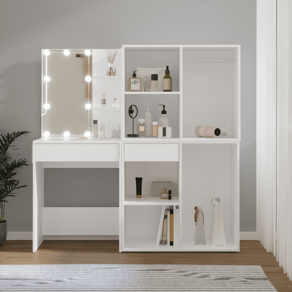vidaXL Toaletka z oświetleniem LED i 2 szafkami, biała