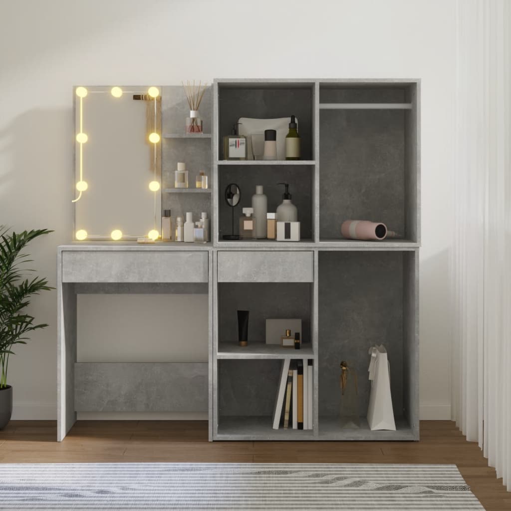 vidaXL Toaletka z oświetleniem LED i 2 szafkami, szarość betonu