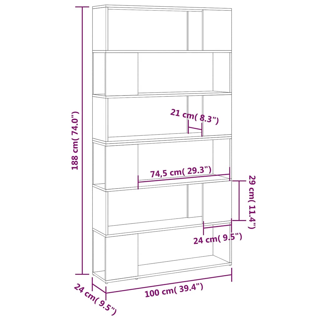 vidaXL Regał na książki/przegroda, dąb sonoma, 100x24x188 cm