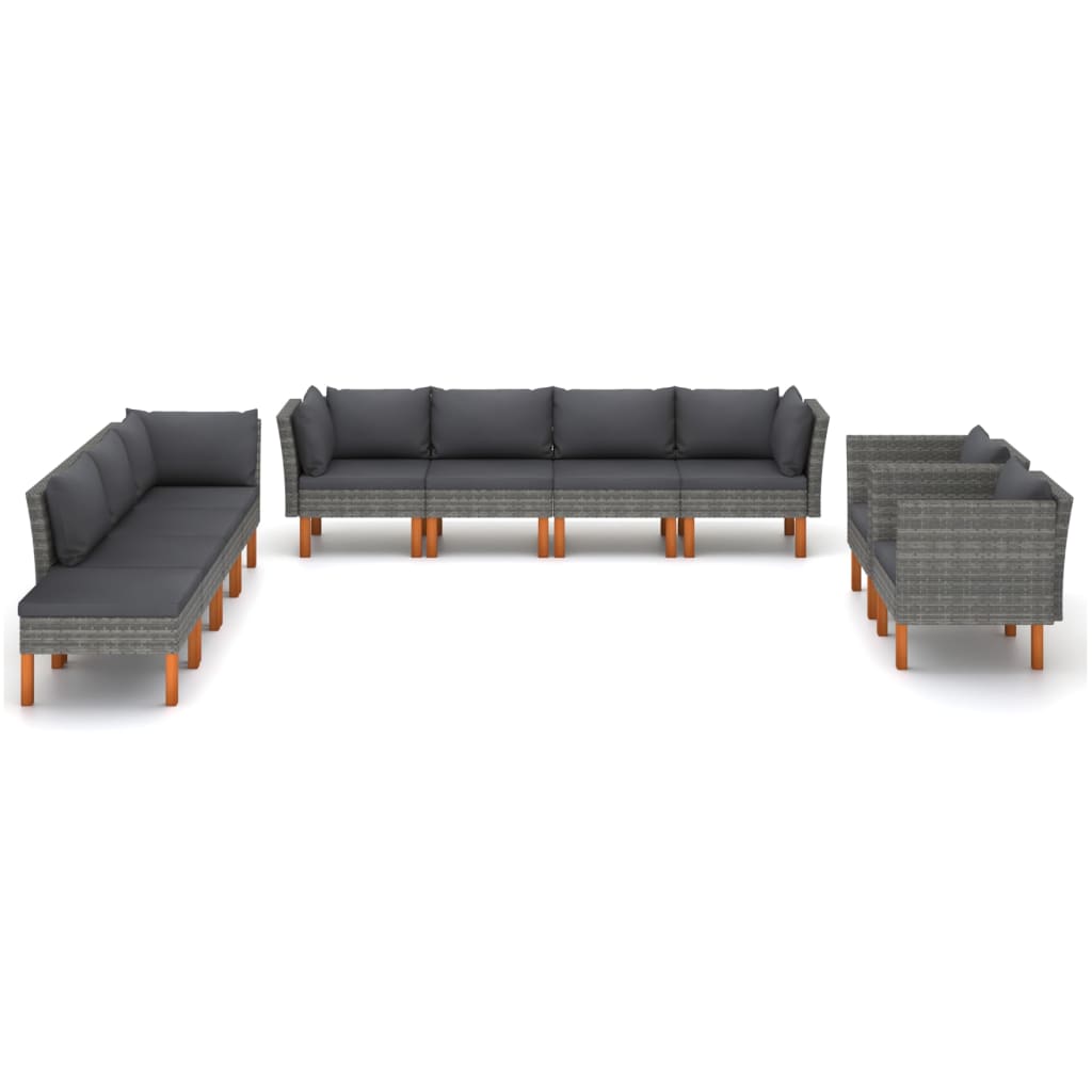 vidaXL 10-cz. zestaw wypoczynkowy do ogrodu, rattan PE i eukaliptus