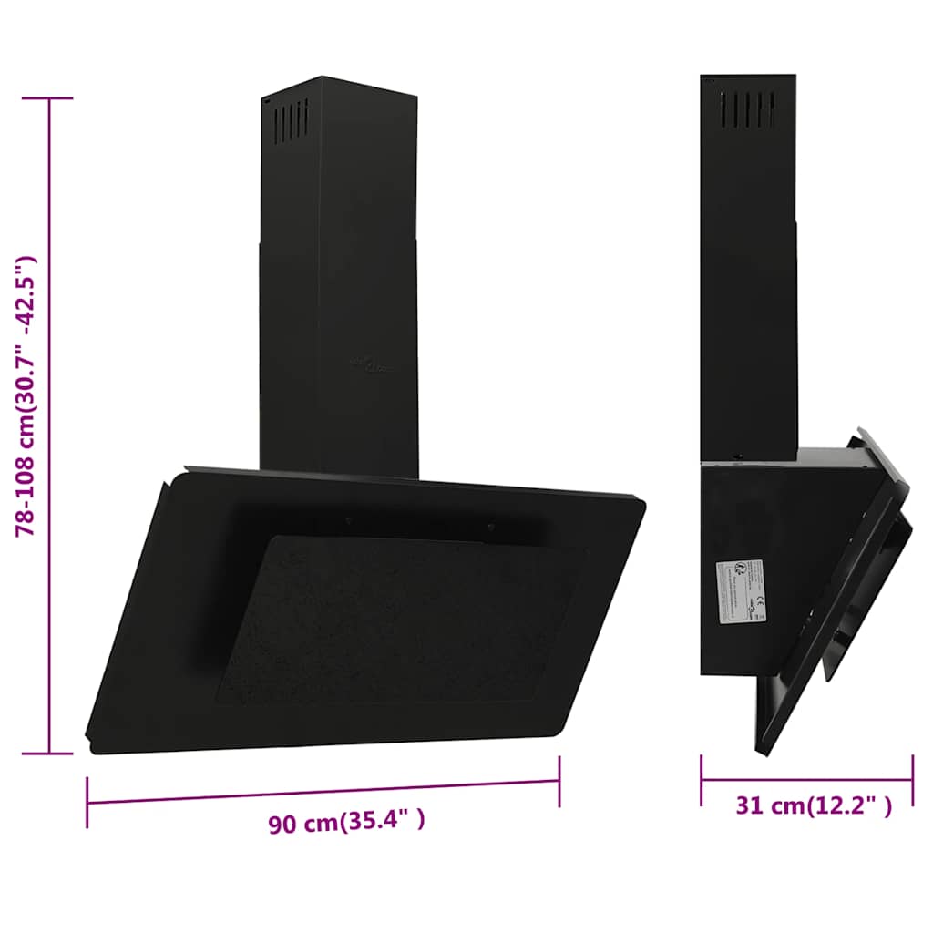 vidaXL Okap kuchenny, 90 cm, stal nierdzewna i hartowane szkło, czarny