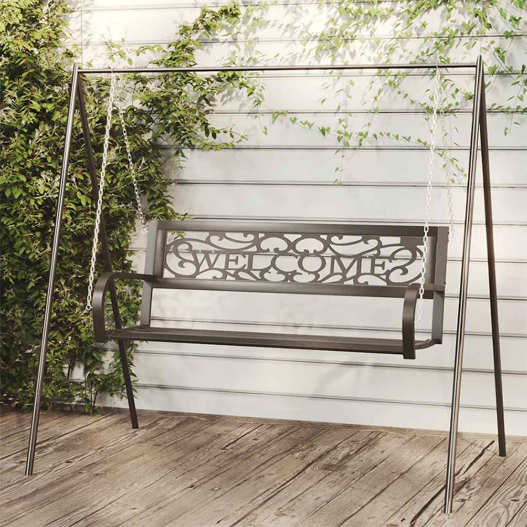 vidaXL Huśtawka ogrodowa, 125 cm, stal i plastik, czarna
