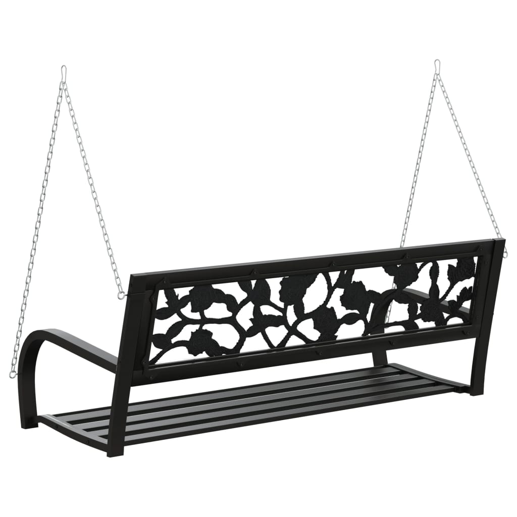 vidaXL Huśtawka ogrodowa, 125 cm, stal i plastik, czarna