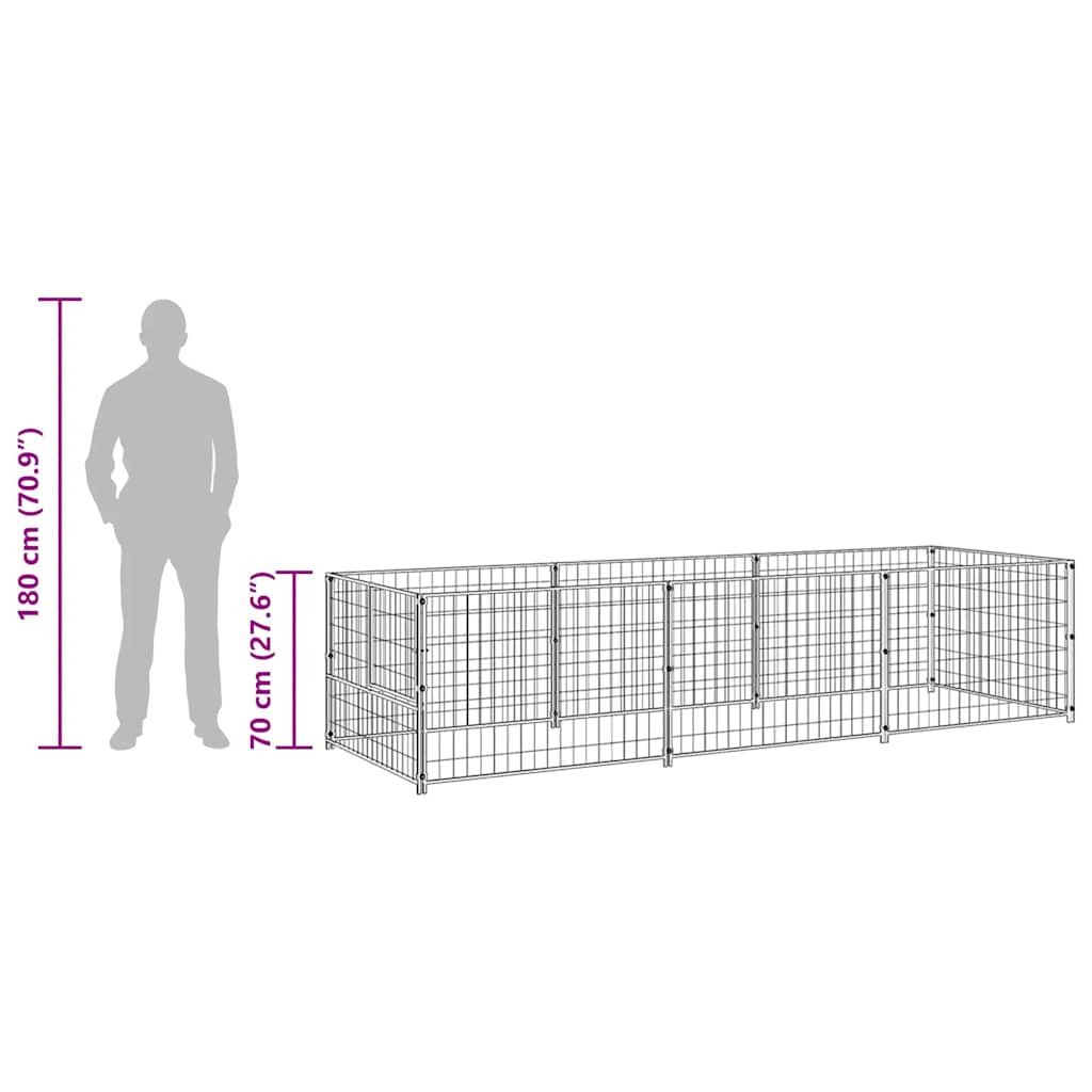 vidaXL Kojec dla psa, czarny, 3 m², stalowy