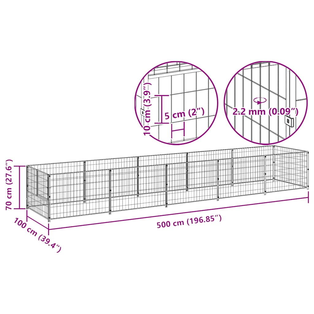 vidaXL Kojec dla psa, czarny, 5 m², stalowy