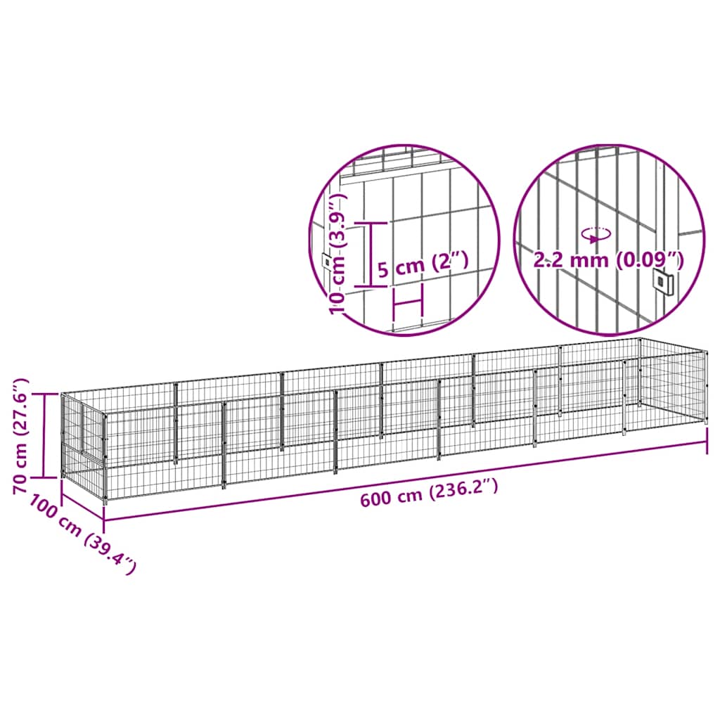 vidaXL Kojec dla psa, czarny, 6 m², stalowy