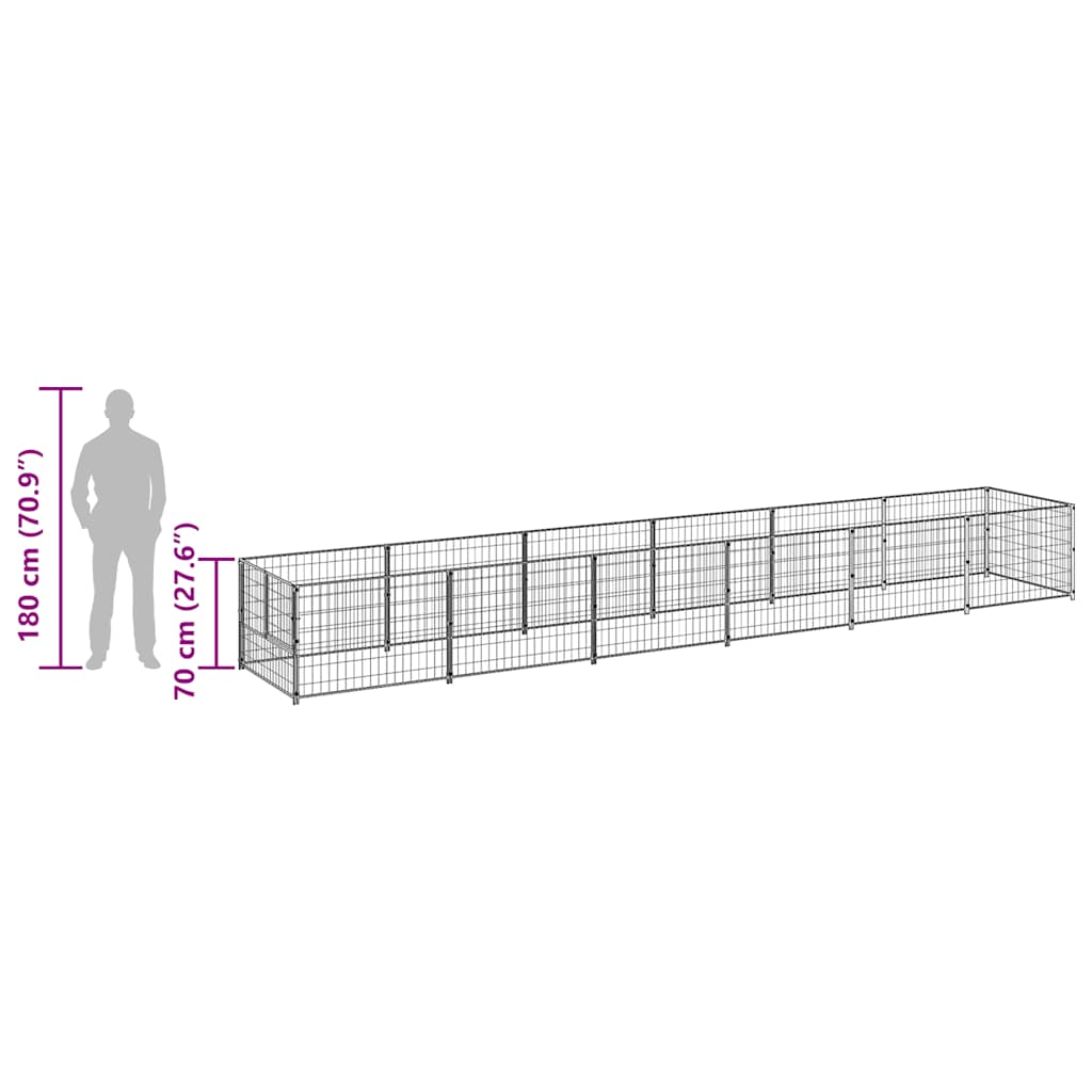 vidaXL Kojec dla psa, czarny, 6 m², stalowy