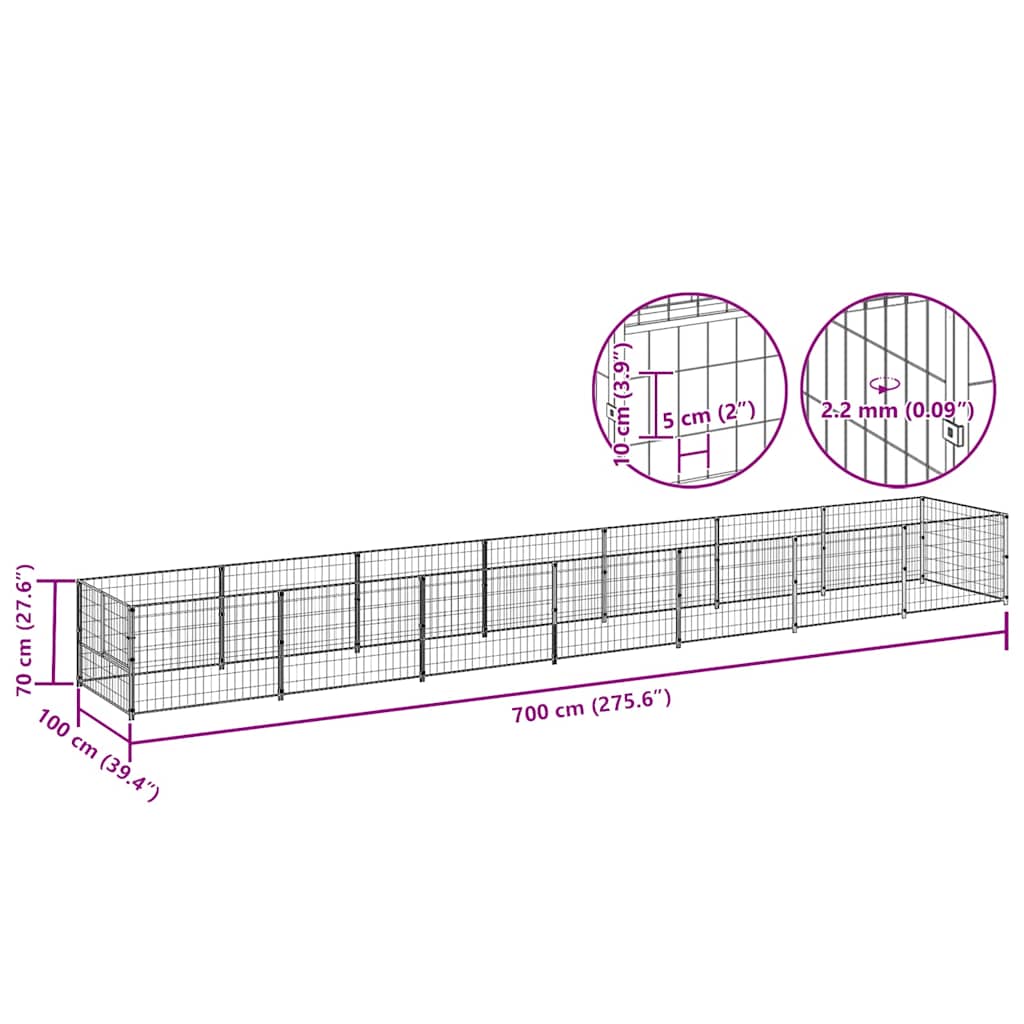 vidaXL Kojec dla psa, czarny, 7 m², stalowy
