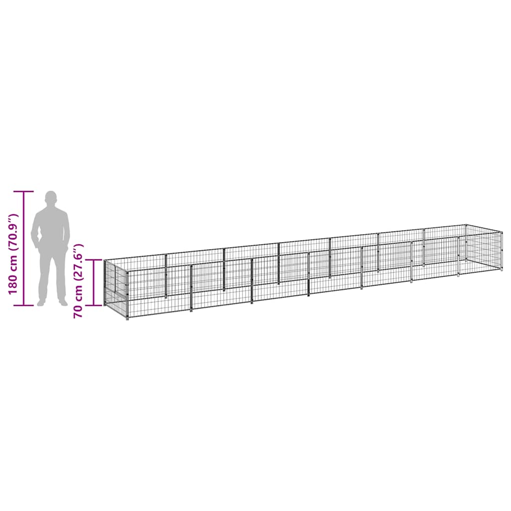 vidaXL Kojec dla psa, czarny, 7 m², stalowy