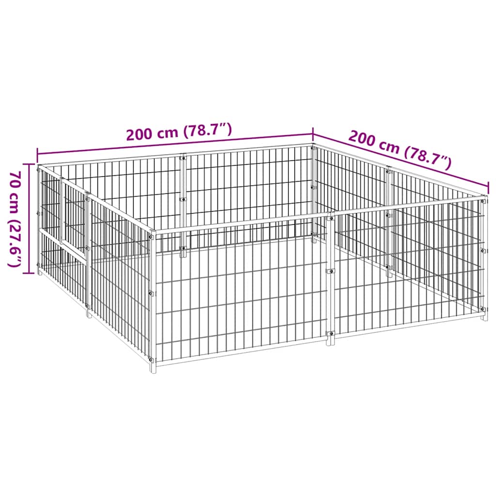 vidaXL Kojec dla psa, czarny, 4 m², stalowy