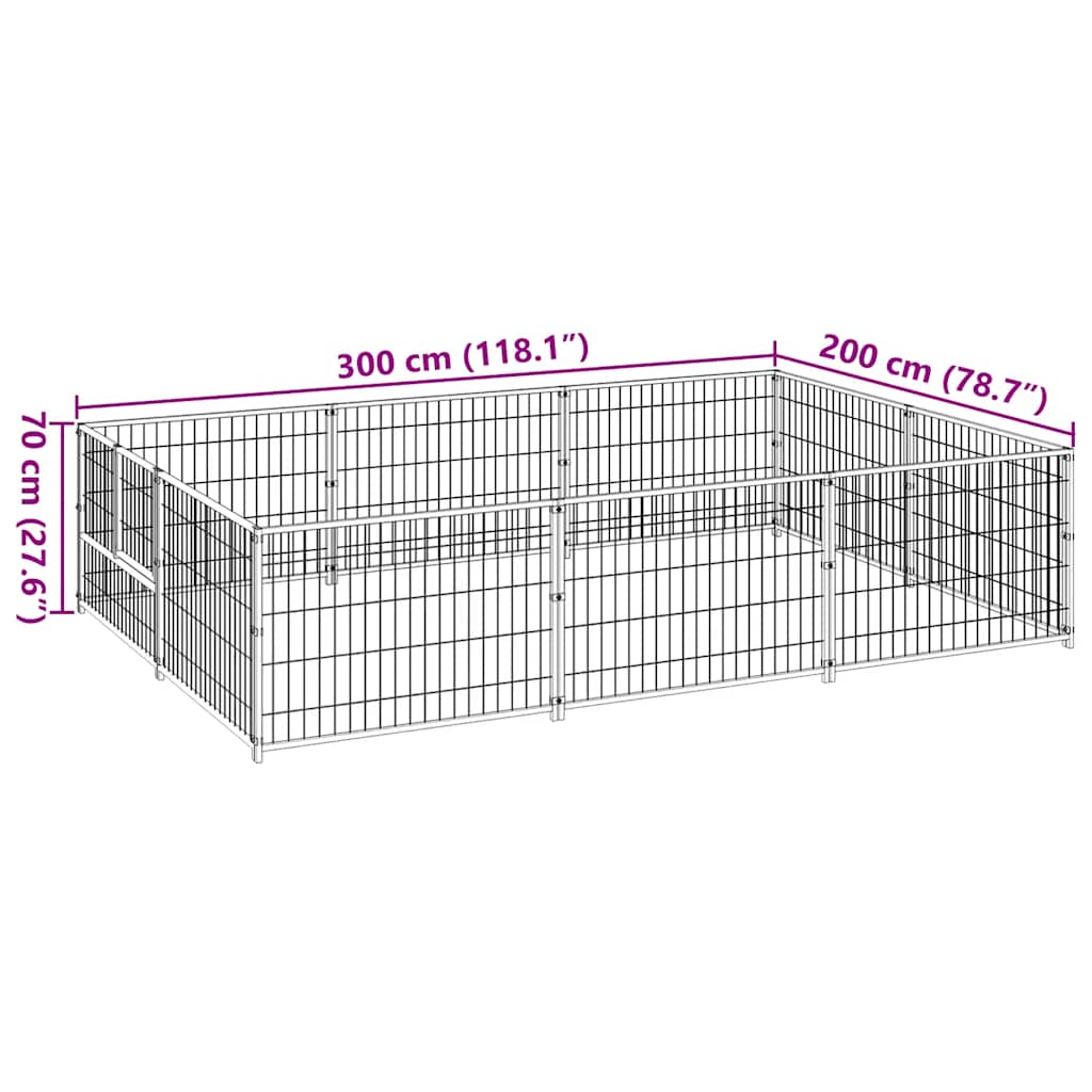 vidaXL Kojec dla psa, czarny, 6 m², stalowy