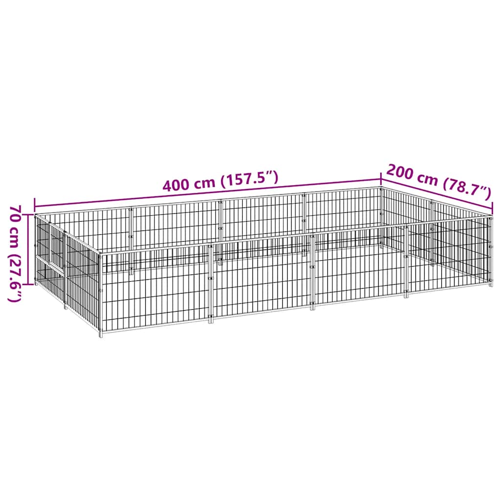 vidaXL Kojec dla psa, czarny, 8 m², stalowy