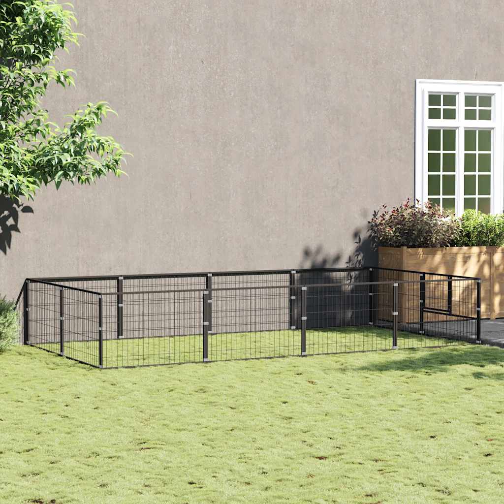 vidaXL Kojec dla psa, czarny, 8 m², stalowy