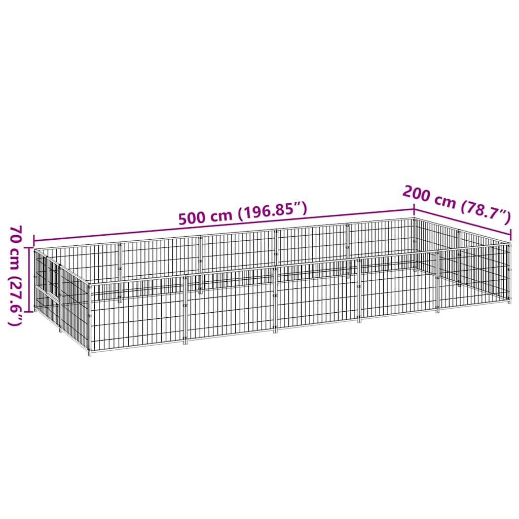 vidaXL Kojec dla psa, czarny, 10 m², stalowy