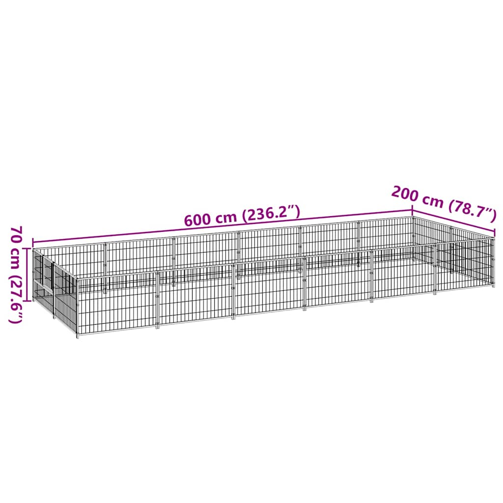 vidaXL Kojec dla psa, czarny, 12 m², stalowy