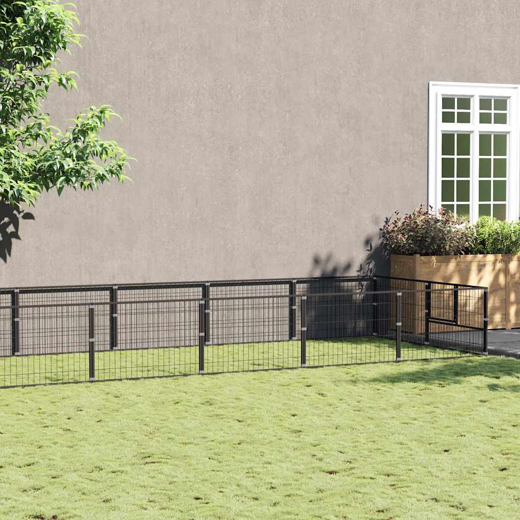 vidaXL Kojec dla psa, czarny, 12 m², stalowy