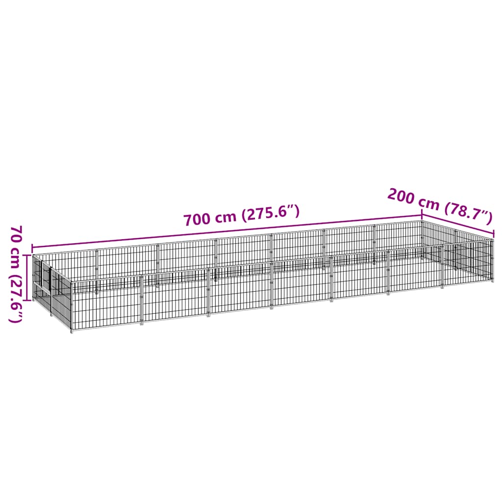vidaXL Kojec dla psa, czarny, 14 m², stalowy