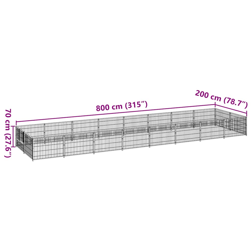vidaXL Kojec dla psa, czarny, 16 m², stalowy