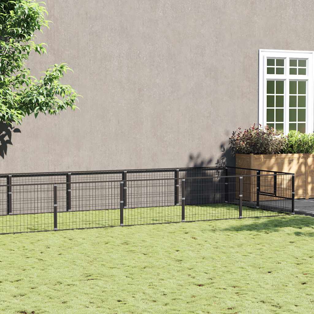 vidaXL Kojec dla psa, czarny, 16 m², stalowy
