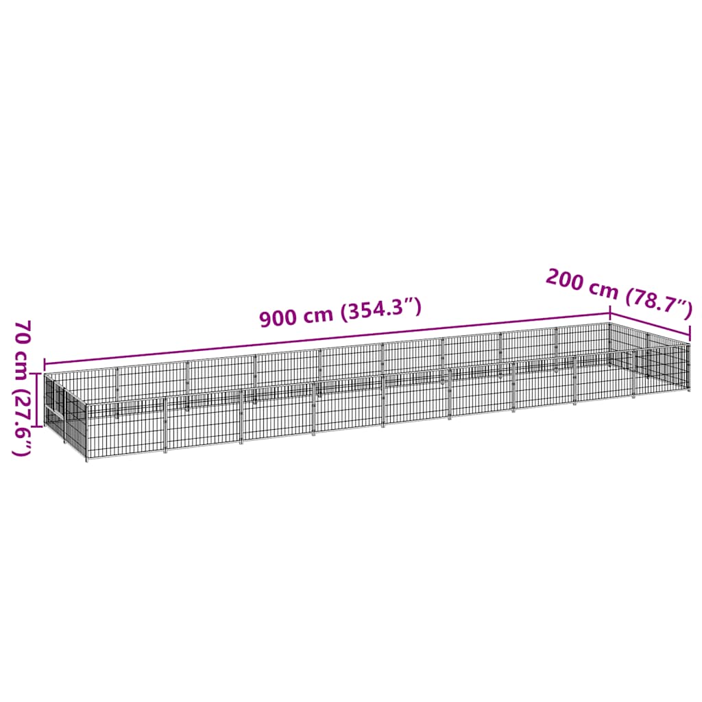 vidaXL Kojec dla psa, czarny, 18 m², stalowy