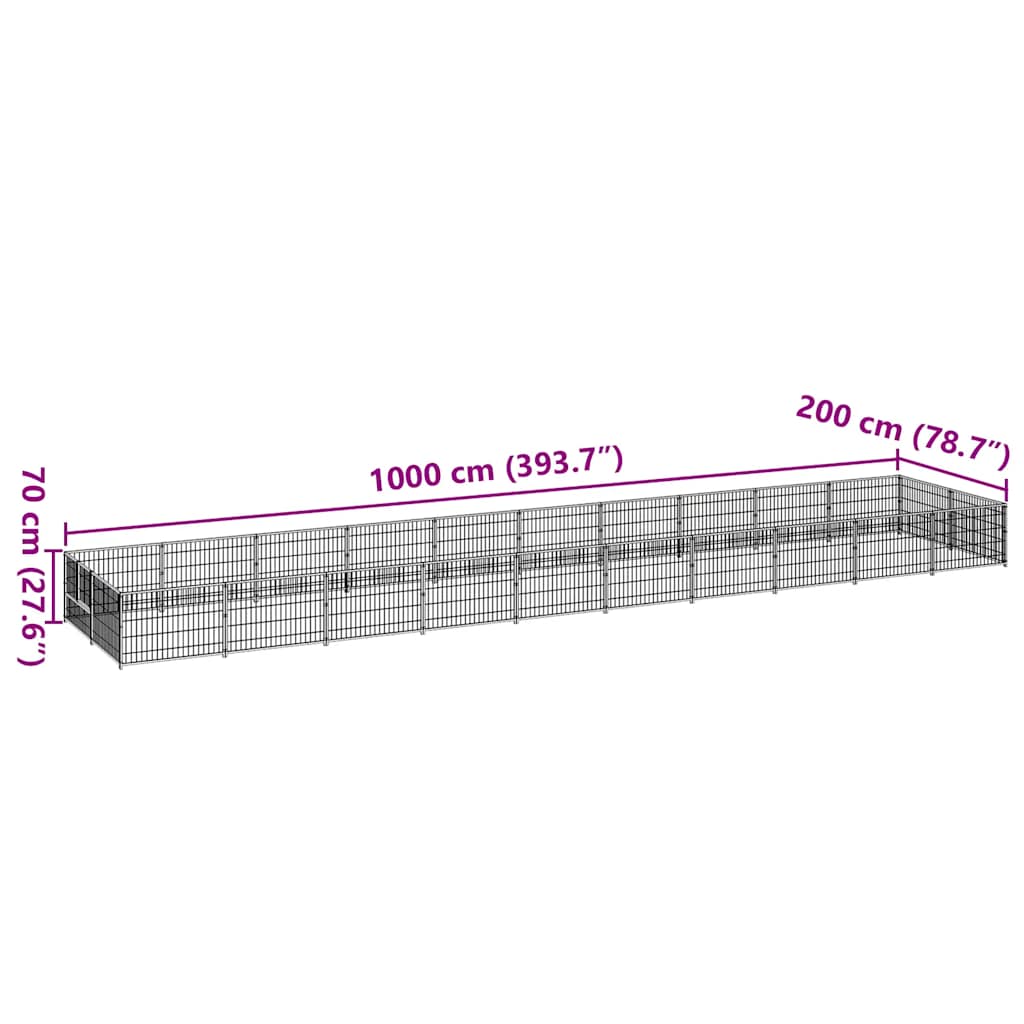 vidaXL Kojec dla psa, czarny, 20 m², stalowy