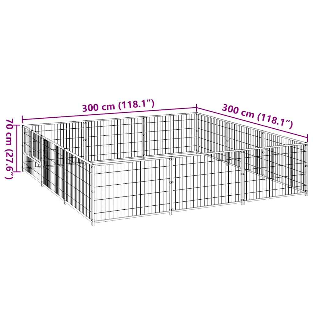 vidaXL Kojec dla psa, czarny, 9 m², stalowy
