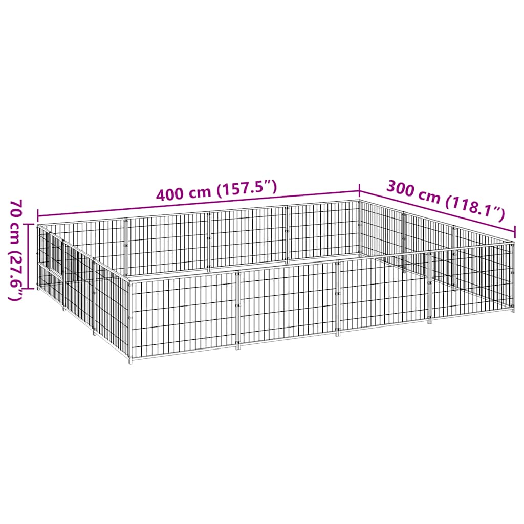vidaXL Kojec dla psa, czarny, 12 m², stalowy