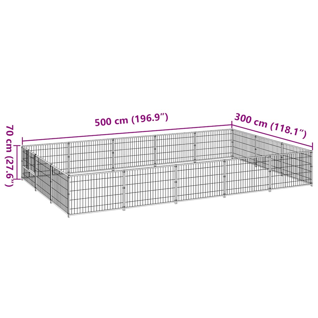 vidaXL Kojec dla psa, czarny, 15 m², stalowy