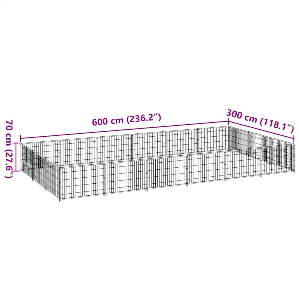 vidaXL Kojec dla psa, czarny, 18 m², stalowy