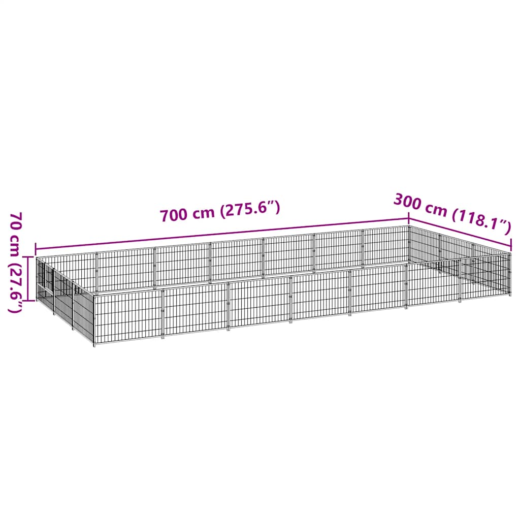 vidaXL Kojec dla psa, czarny, 21 m², stalowy