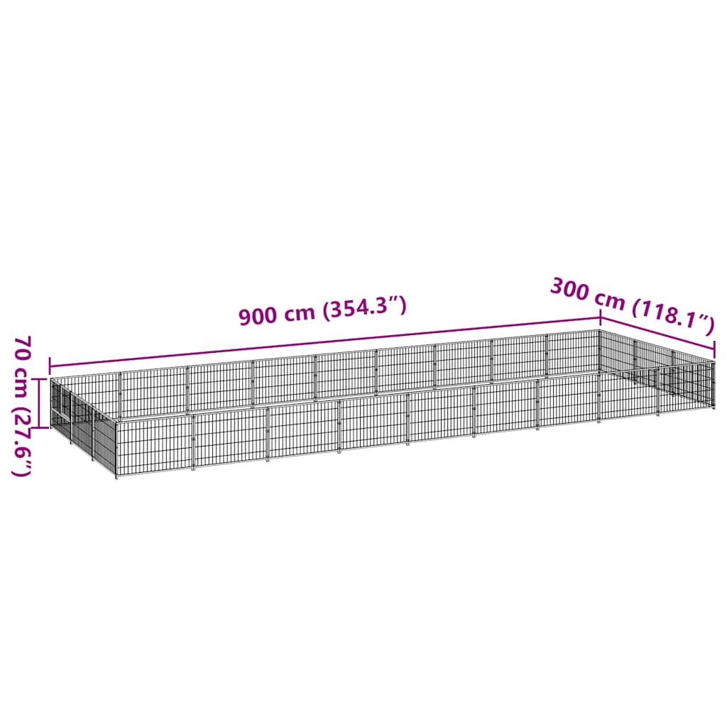 vidaXL Kojec dla psa, czarny, 27 m², stalowy